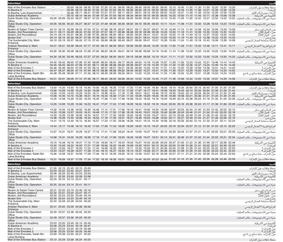 F32 Bus Saturday Timetable