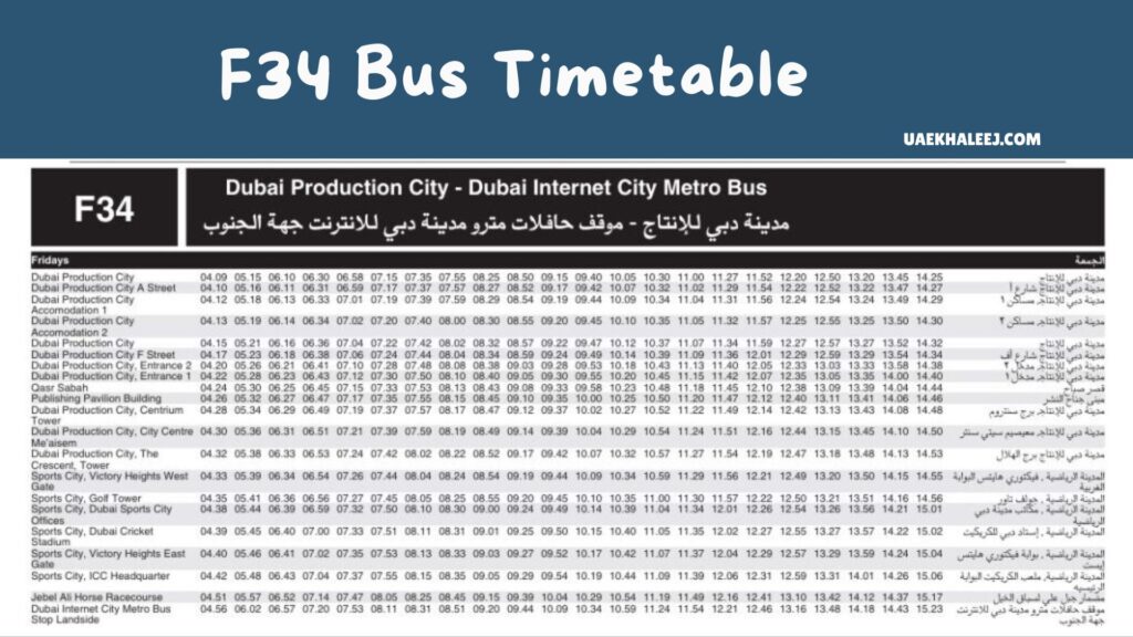 F34 Bus Timetable